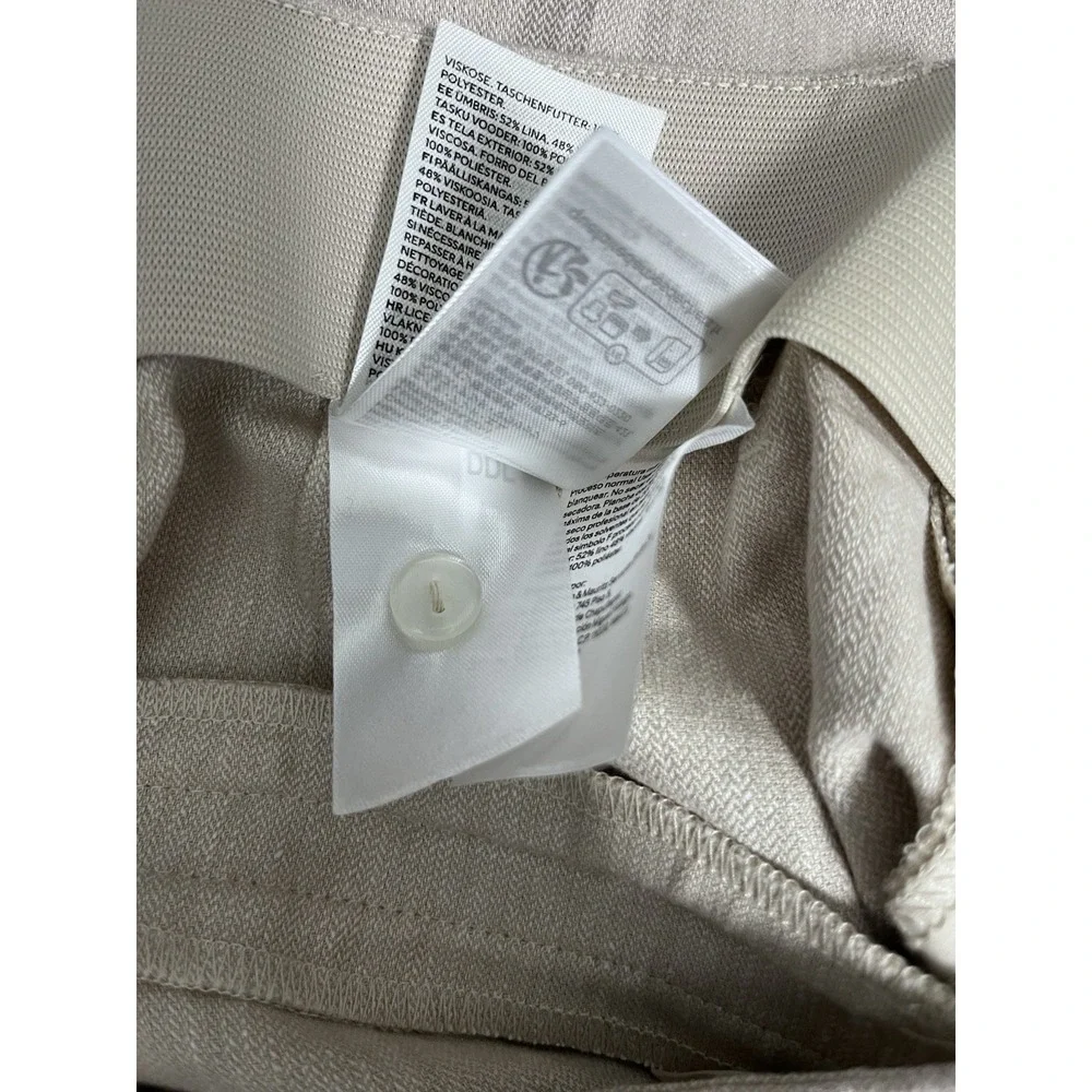 H&M Sz 6 Pants Women's Linen Blend Beige Pleated Tailored Tapered Leg Suit